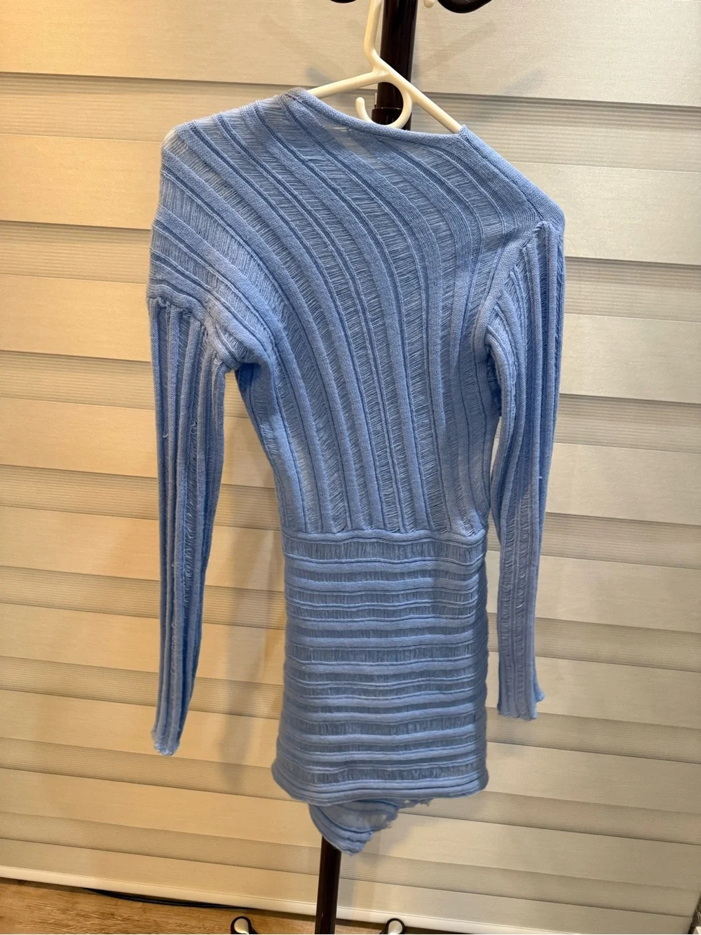 Commense Baby Blue Knit Diagonal-Detail Mini Dress - Picture 6 of 7
